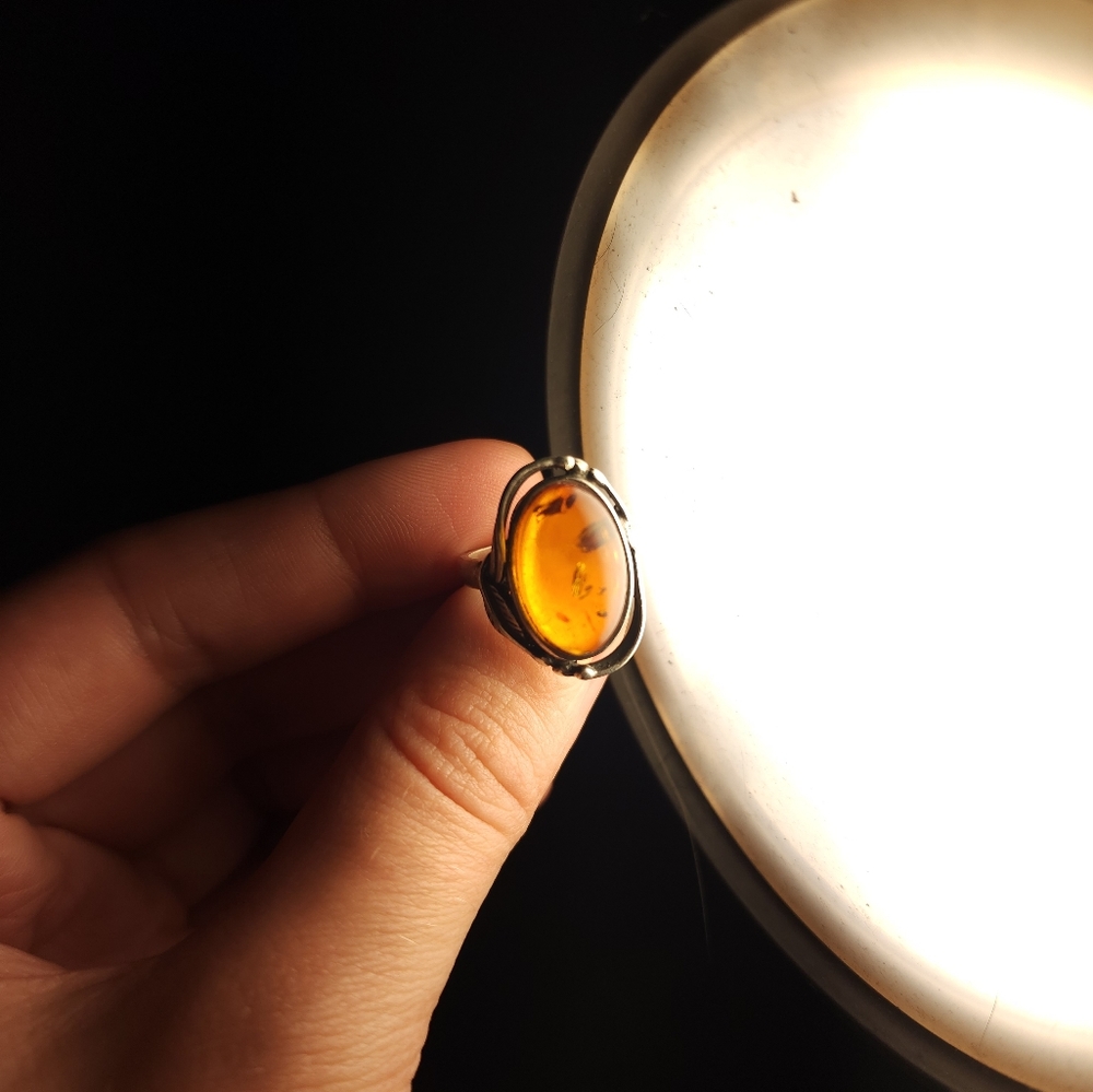 Vintage Amber Sterling Silver Ring